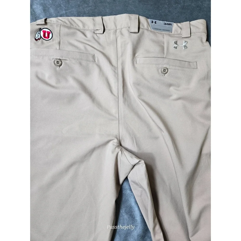 Under Armour Pants Mens 34 x‎ 32 Khaki University of Utah Performance Golf Chino